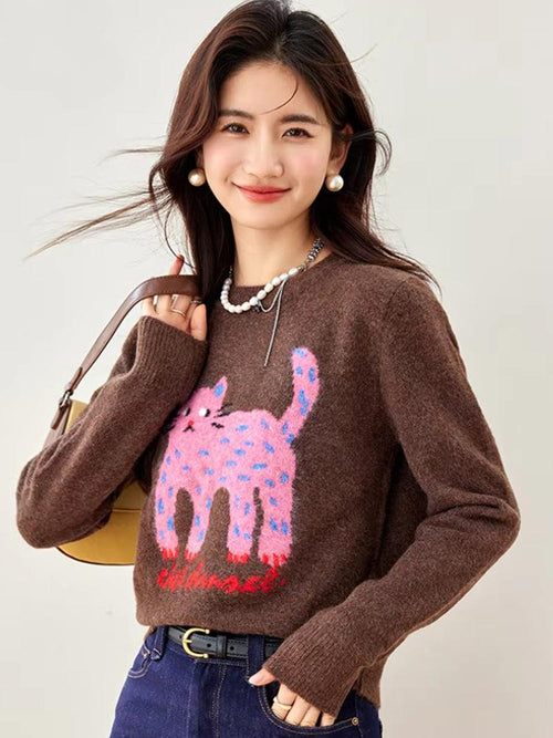 Litlookz Studio Y2K Pink Cat Sweater
