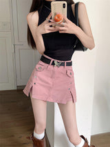 Litlookz Studio Y2K Pink Denim Mini Skort, view 3