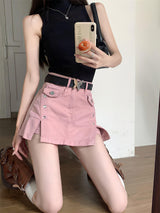 Litlookz Studio Y2K Pink Denim Mini Skort, view 4