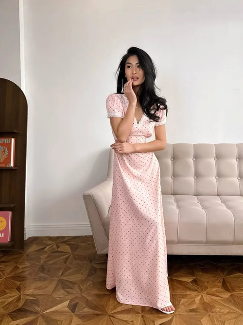 Litlookz Studio Y2K Pink Polka Dot Maxi Dress