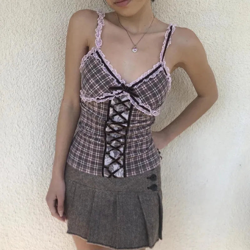 Litlookz Studio Y2K Plaid Cami Top