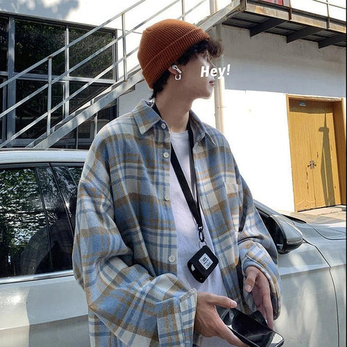 Litlookz Studio Y2K Plaid Flannel Men Shirt