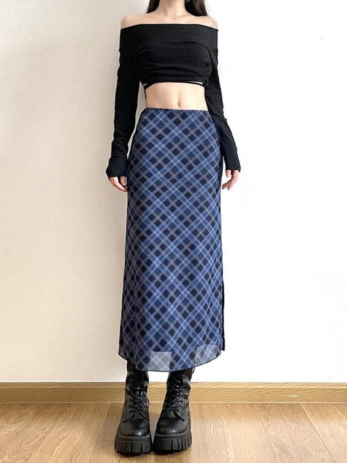 Litlookz Studio Y2K Plaid Midi Skirt