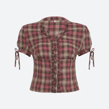 Litlookz Studio Y2K Plaid Ruffled Shirt, view 4