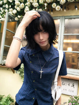 Litlookz Studio Y2K Plaid Short Sleeve Shirt, view 3