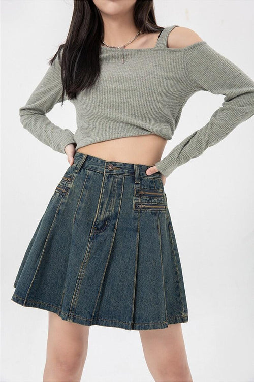 Litlookz Studio Y2K Pleated Denim Mini Skirt