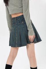 Litlookz Studio Y2K Pleated Denim Mini Skirt, view 4