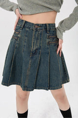Litlookz Studio Y2K Pleated Denim Mini Skirt, view 5