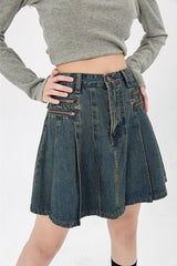 Litlookz Studio Y2K Pleated Denim Mini Skirt, view 6