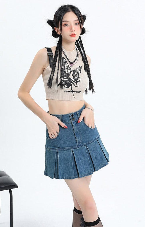 Litlookz Studio Y2K Pleated Jean Mini Skort