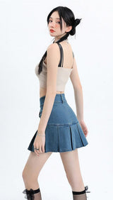 Litlookz Studio Y2K Pleated Jean Mini Skort, view 2
