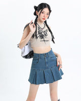 Litlookz Studio Y2K Pleated Jean Mini Skort, view 3