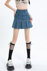 Litlookz Studio Y2K Pleated Jean Mini Skort, view 4