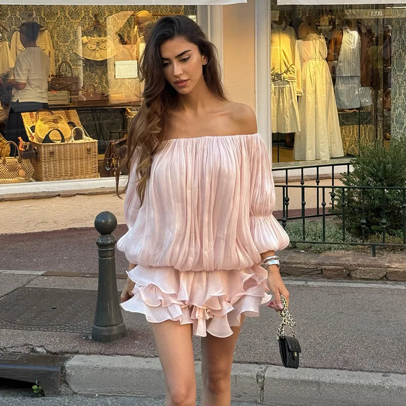Litlookz Studio Y2K Pleated Off Shoulder Mini Dress