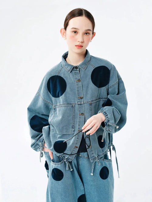 Litlookz Studio Y2K Polka Dot Denim Jacket