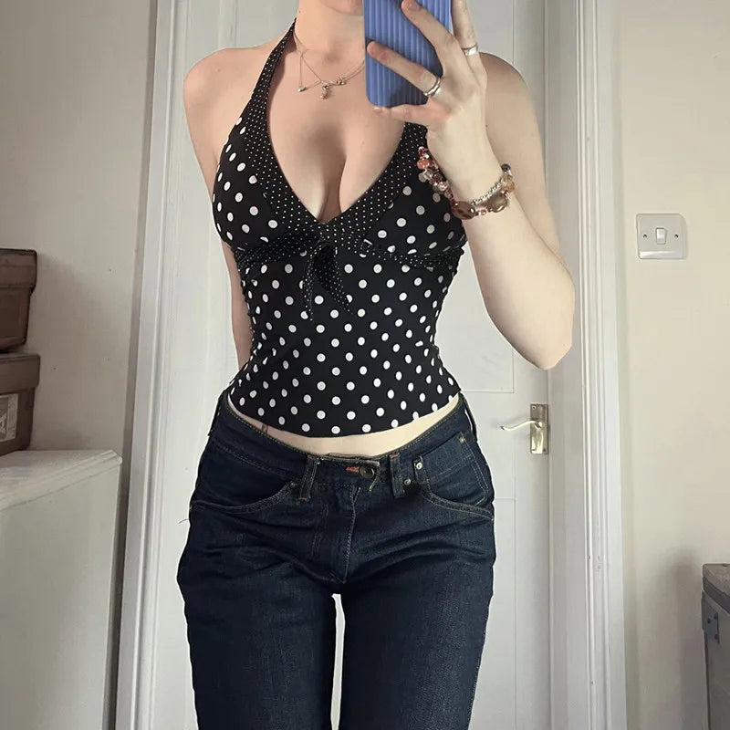 Litlookz Studio Y2K Polka Dot Halter Top