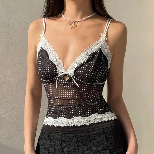 Litlookz Studio Y2K Polka Dot Mesh Top