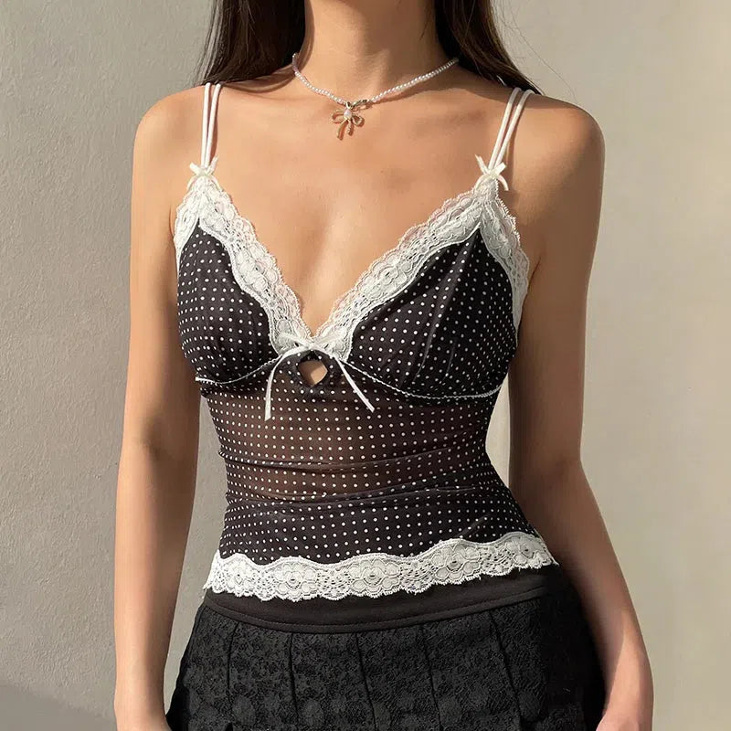 Litlookz Studio Y2K Polka Dot Mesh Top