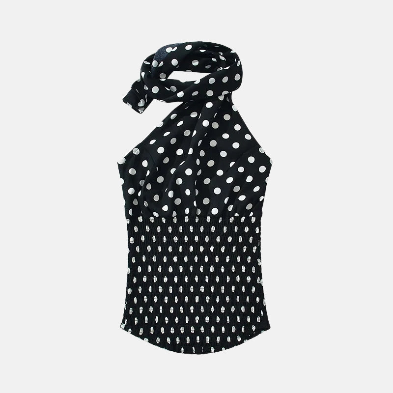 Litlookz Studio Y2K Polka Dot Scarf Halter Top