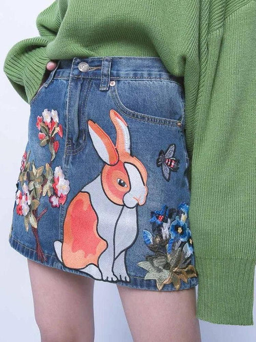 Litlookz Studio Y2K Rabbit Denim Mini Skirt