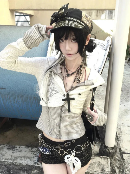 Litlookz Studio Y2K Rhinestone Layered Cardigan