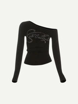 Litlookz Studio Y2K Rhinestone One Shoulder Top, view 6