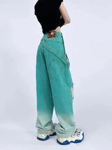 Litlookz Studio Y2K Ripped Denim Strap Jeans, view 2