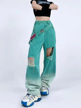 Litlookz Studio Y2K Ripped Denim Strap Jeans, view 3