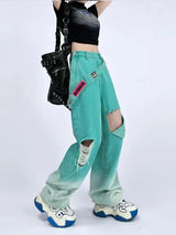 Litlookz Studio Y2K Ripped Denim Strap Jeans, view 4