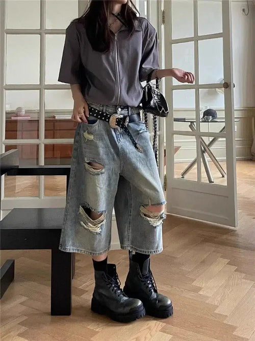 Litlookz Studio Y2K Ripped Jean Shorts