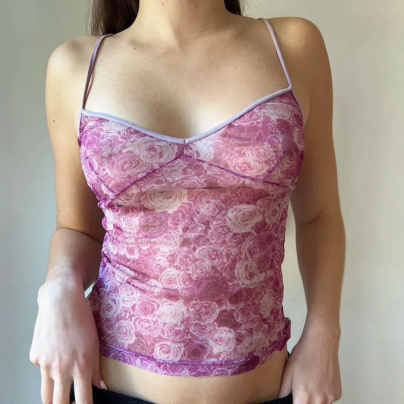 Litlookz Studio Y2K Rose Mesh Top