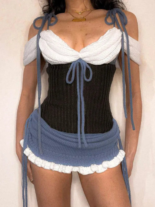 Litlookz Studio Y2K Ruched Knitted Mini Dress