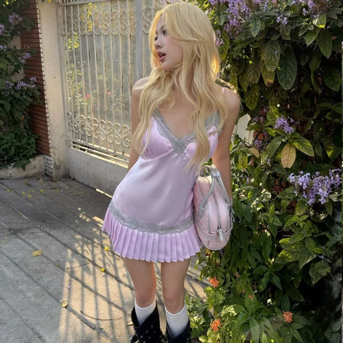 Litlookz Studio Y2K Satin Pleated Mini Dress