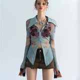 Litlookz Studio Y2K Sheer Button Up Mesh Shirt, view 2