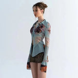Litlookz Studio Y2K Sheer Button Up Mesh Shirt, view 4