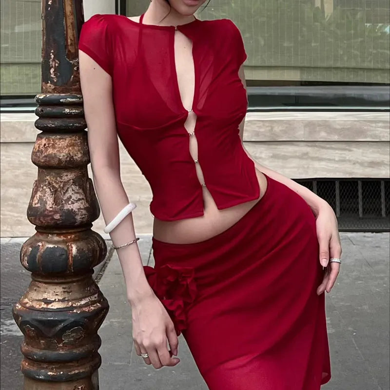Litlookz Studio Y2K Sheer Keyhole Top
