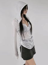 Litlookz Studio Y2K Sheer Ruched Hoodie Top, view 2