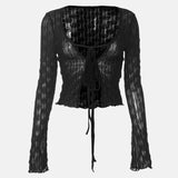 Litlookz Studio Y2K Sheer Tie Front Crop Top, view 5