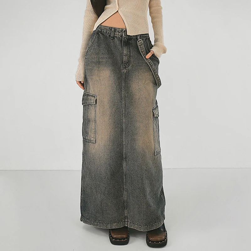 Litlookz Studio Y2K Side Strap Cargo Maxi Skirt