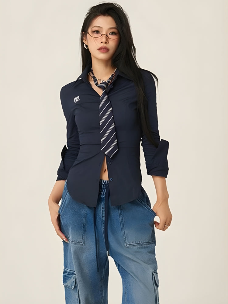 Litlookz Studio Y2K Slim Fit Tie Shirt