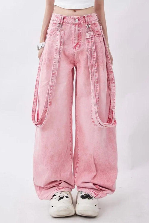 Litlookz Studio Y2K Soft Girl Double Belted Baggy Jeans