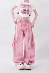 Litlookz Studio Y2K Soft Girl Double Belted Baggy Jeans, view 2