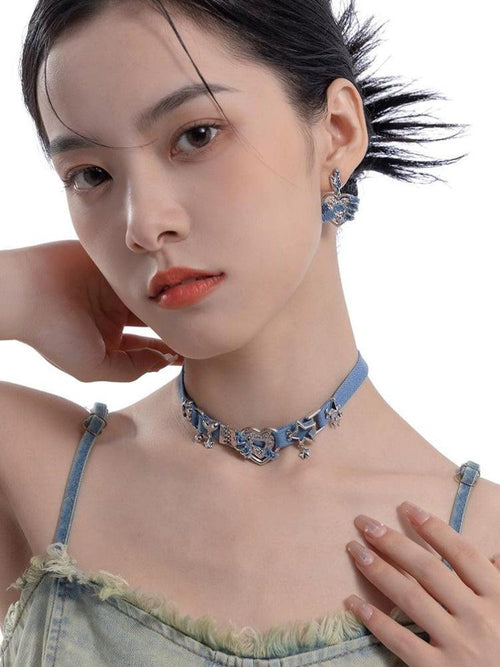 Litlookz Studio Y2K Sparkle Denim Choker Necklace