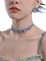 Litlookz Studio Y2K Sparkle Denim Choker Necklace, view 3