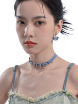 Litlookz Studio Y2K Sparkle Denim Choker Necklace, view 4
