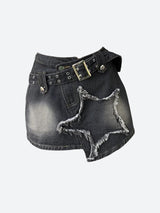 Litlookz Studio Y2K Star Asymmetric Denim Mini Skirt, view 4