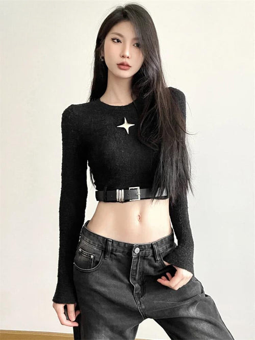 Litlookz Studio Y2K Star Belted Crop Top