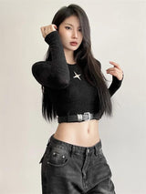 Litlookz Studio Y2K Star Belted Crop Top, view 2