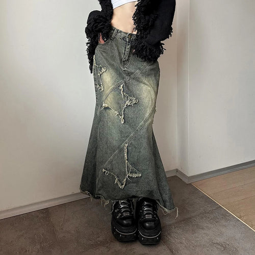 Litlookz Studio Y2K Star Denim Maxi Skirt