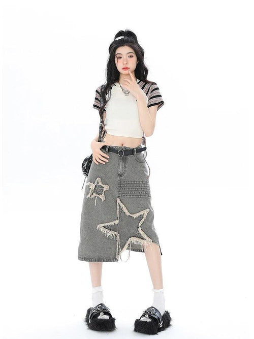 Litlookz Studio Y2K Star Patchwork Midi Skirt